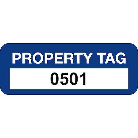 Lustre-Cal Property ID Label PROPERTY TAG Polyester Dark Blue 2in x 0.75in  Serialized 0501-0600, 100PK 253744Pe1Bd0501